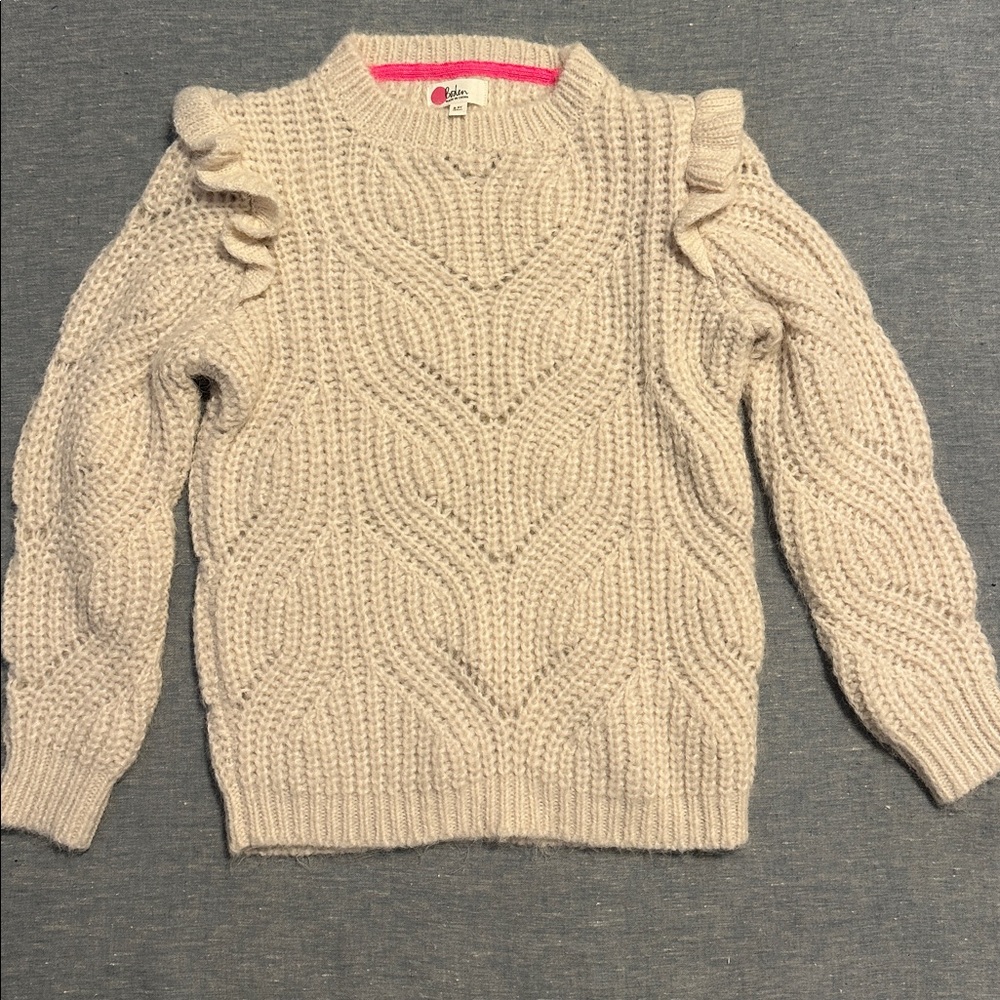 Mini Boden Cream Knit Sweater w.Ruffle EUC worn 1x.Perfect pair wcolorful bottom